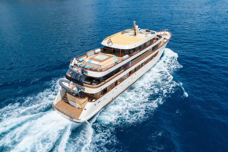 Luchtfoto van MS Lastavica in volle vaart
